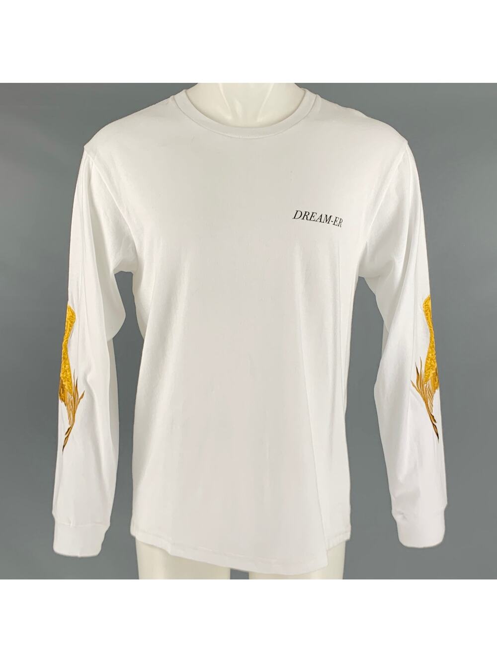 CHRISTIAN DADA Size XS White Gold Embroidery Cotton Long Sleeve T-shirt